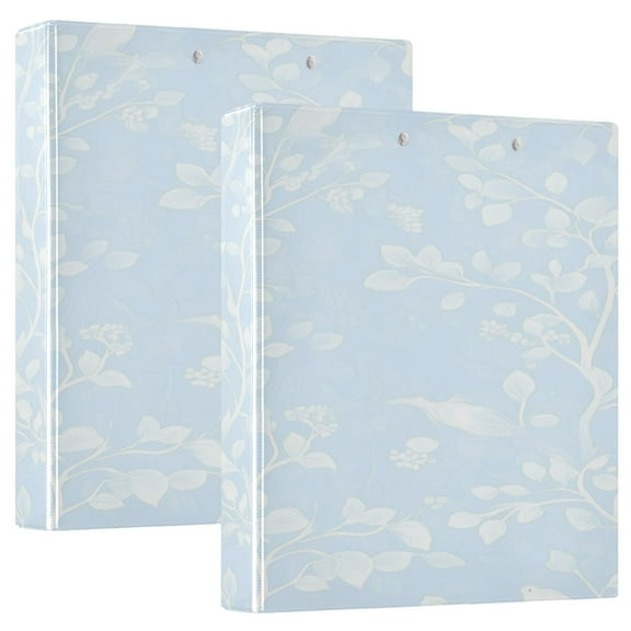 Blue Floral and Birds Pattern 12.4x10.6in PVC Round Ring Binder, D-Ring 3-Hole, Metal Clip, 200 Sheets
