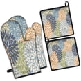 thumbnail image 1 of Blue Floral and Petal Pattern Kitchen Oven Mitt and Pot Holder Sets 4 Pcs for Baking, Cooking and Grilling, Heat Resistant Up To 392 °F, 1 of 7