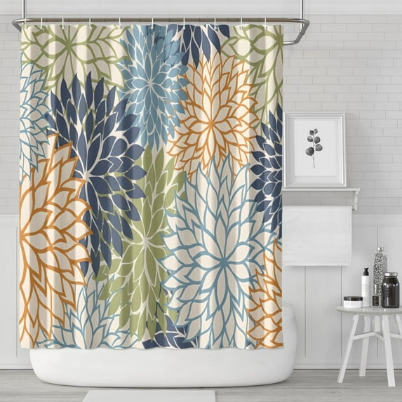 Blue Floral and Petal Pattern Shower Curtain 72"x84" ,Bathroom Decorative Shower Curtains Set with 12 Hooks,Modern Waterproof Washable Shower Curtain