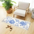 thumbnail image 1 of Blue Florals Decorative Frame Plush Carpet Non Slip Runner Rug Absorbent Bath Mat 39" x 20", 1 of 8