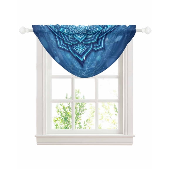 Blue Florals Sheer Waterfall Valance Curtains for Window, Modern Abstract Middle Century Motifs Rod Pocket Sheer Topper Swag Curtains for Living Room, Kitchen 38.5"W x 47.2"L, 1 Panel