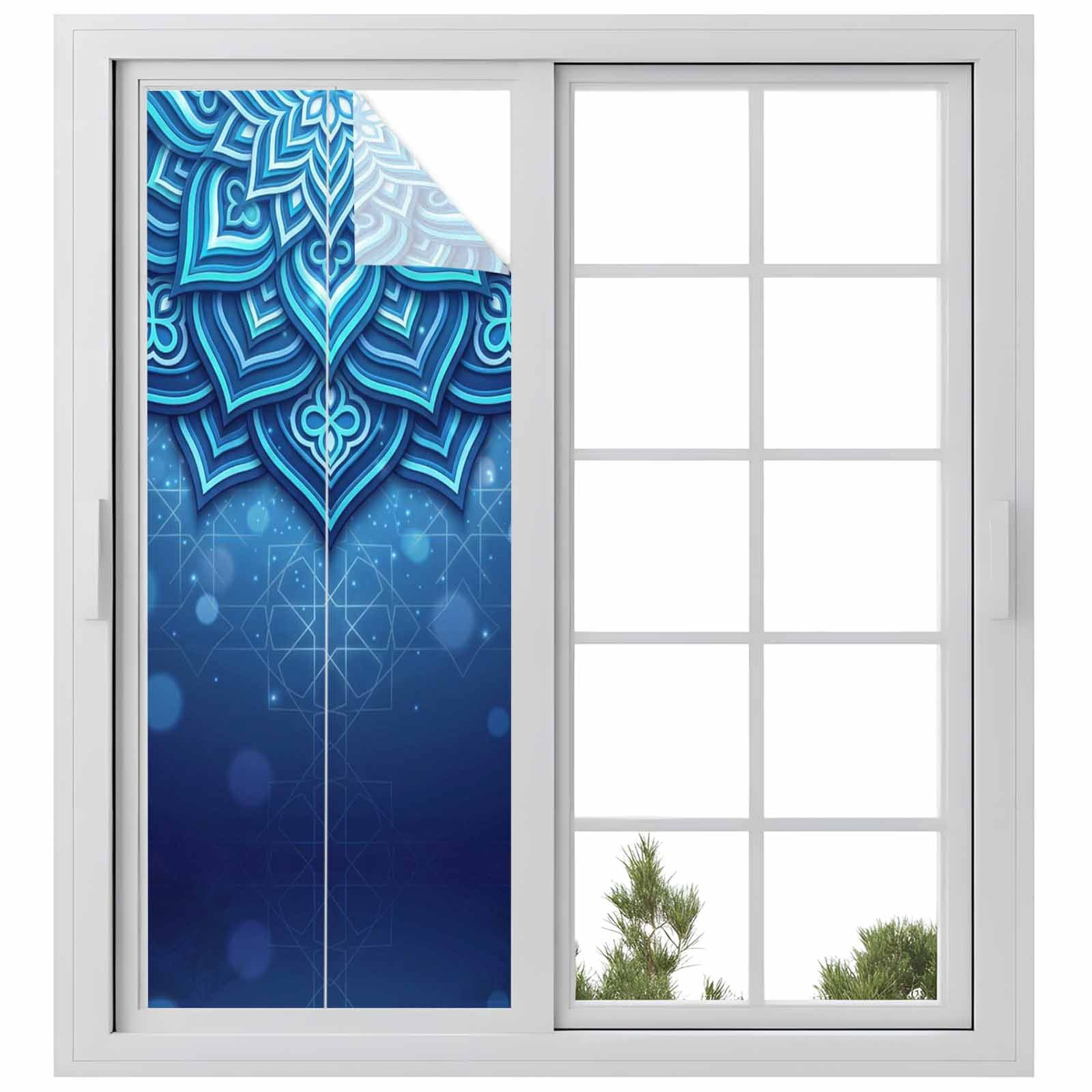 Blue Florals Window Privacy Film, Modern Abstract Middle Century Motifs ...