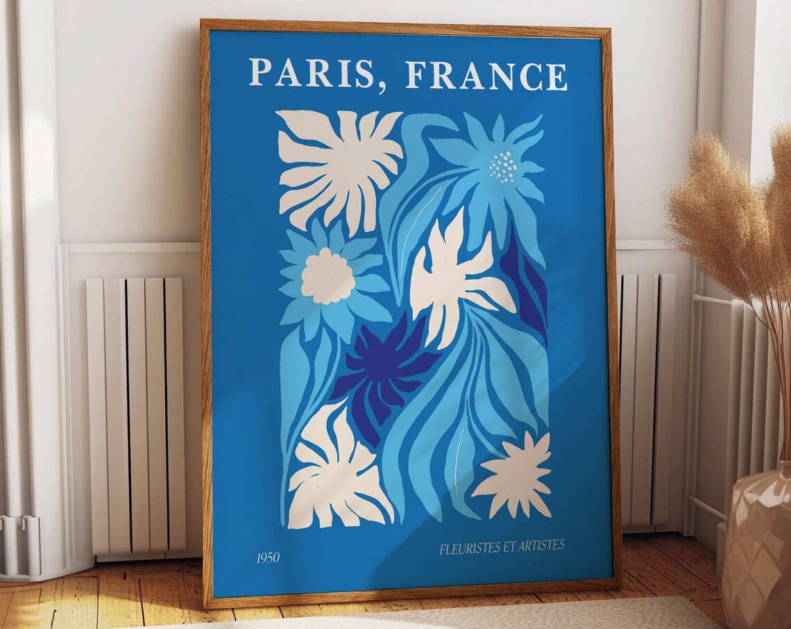 Blue Florists And Artists Exhibition Wall Art Poster - 1950 Paris France  Exhibit Prints For Home Office Galleries - Unique Gift Ideas Wall Art,  Modern Wall Decor, 8x12 UNFRAMED - Walmart.com, image size:1140x906