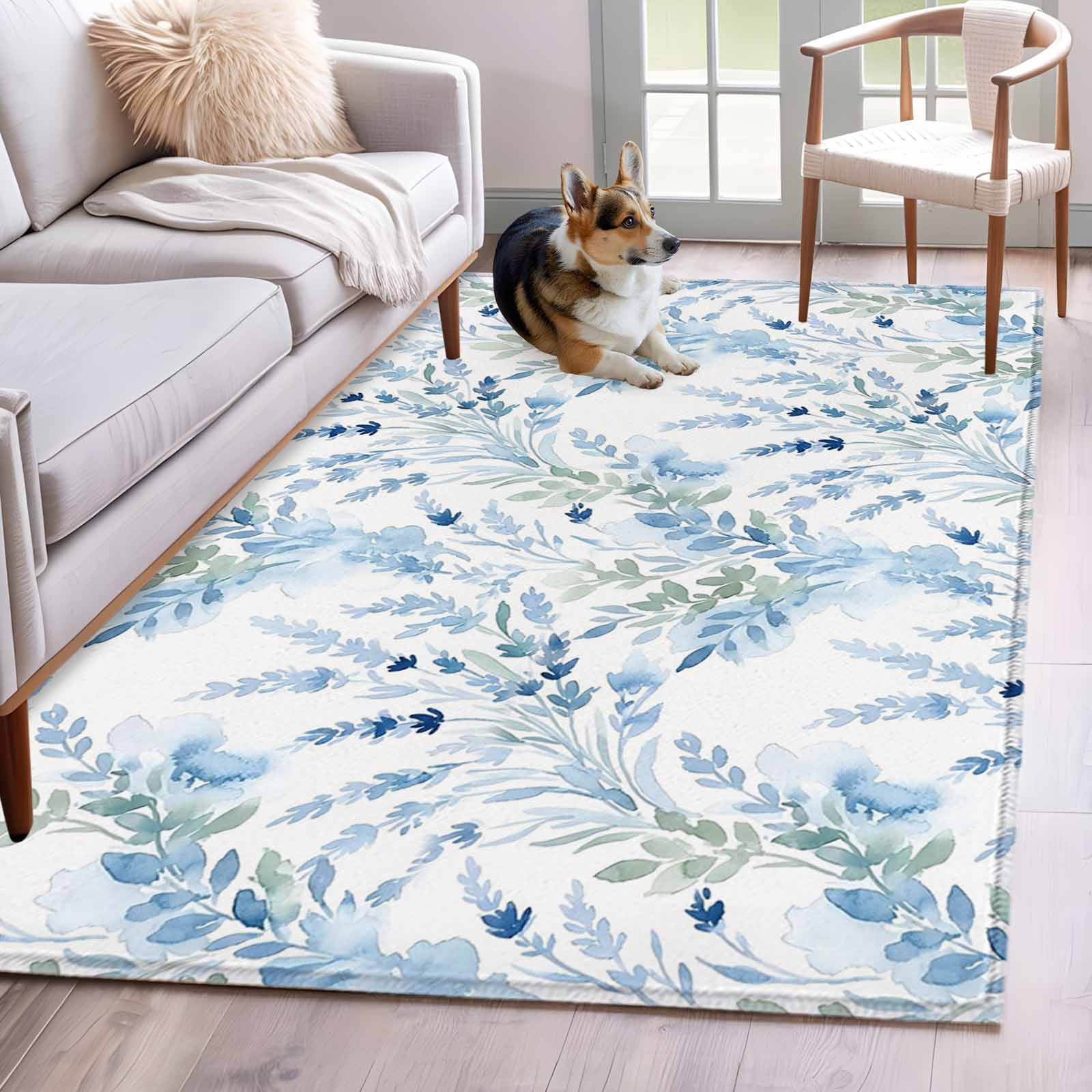 Blue Flower 3'x5' Rug for Bedroom Foot of Bed Small Living Room, Summer ...