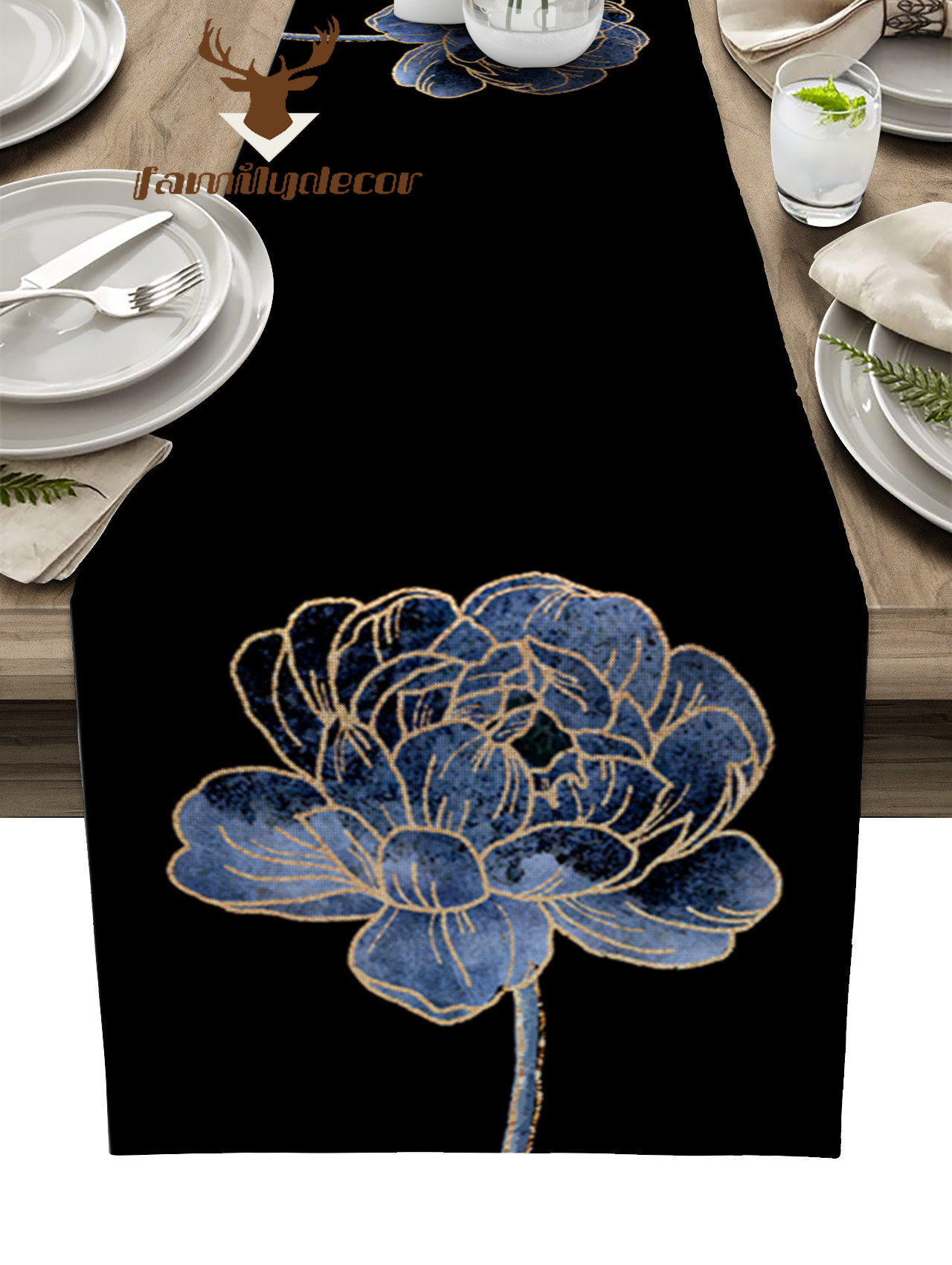 Abstract Table Centerpiece Blue Flower Abstract Art Table Runner Home Wedding Table Flag Mat Table ...