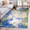 thumbnail image 1 of Blue Flower Area Rugs 3x5 ft Spring Floral Leaf Botanical Plant Country Blurry Washable Rug Non Slip Indoor Carpet Absorbent Floor Mat for Living Room Bedroom Dining Room, 1 of 9