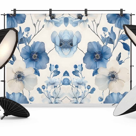 Blue Flower Backdrop for Photography,Fabric Photo Background Backdrop,Botanical Country Nature Aesthetics Floral Photo Booth Background for Portrait Photoshoot Video Wedding Studio Banner 10x8ft