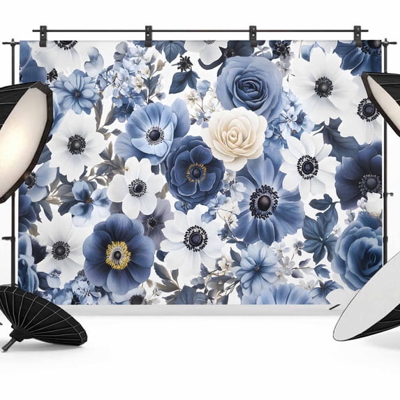 Blue Flower Backdrop for Photography,Fabric Photo Background Backdrop ...