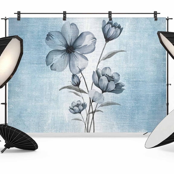 Blue Flower Backdrop for Photoshoot,Photography Photo Studio Background Wall Backdrop,Retro Gradient Texture Painting Plant Leaf Back Drop Banner Panel for Portraits Wedding Live Streaming 7x5Ft