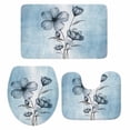 thumbnail image 1 of Blue Flower Bath Mat 3 Piece Bathroom Rug Set, Retro Gradient Texture Painting Plant Leaf Non Slip Bath Rug Contour Mat and Toilet Lid Cover, Absorbent Shower Mats Soft Bath Rugs and Mats Sets, 1 of 8