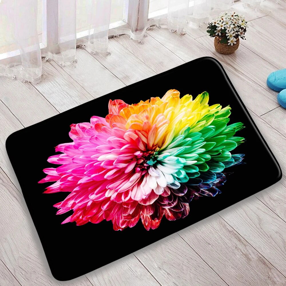 Blue Flower Bath Mats Sets Dahlia Floral Black Home Floor Mat Modern
