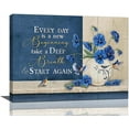thumbnail image 1 of Blue Flower Bathroom Decor Wall Art Rustic Motivational Floral Wall Art Flower Birds Pictures Inspirational Floral Canvas Painting Framed Artwork for Bathroom Bedroom Living Room 16"x12", 1 of 6