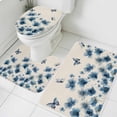 thumbnail image 1 of Blue Flower Bathroom Rugs Set Watercolor Spring Blue Floral Butterfly Linen Texture Non Slip Absorbent Soft Bath Mats 3 Piece Set with Bathroom Rug, U-Shaped Floor Mat, Toilet Seat Cover Small Size, 1 of 9