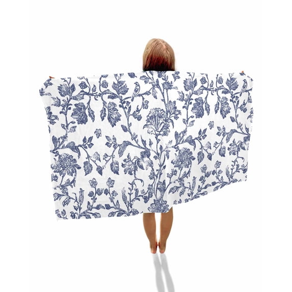 Blue Flower Beach Towels Oversized Super Absorbent, Spring Leaf Vintage Farmhouse Boho Plant Lightweight Bath Towel Quick Dry Sets For Bathroom/Pool/Rv Camping/Beach Play/Gym Room/Picnic 23"x47"