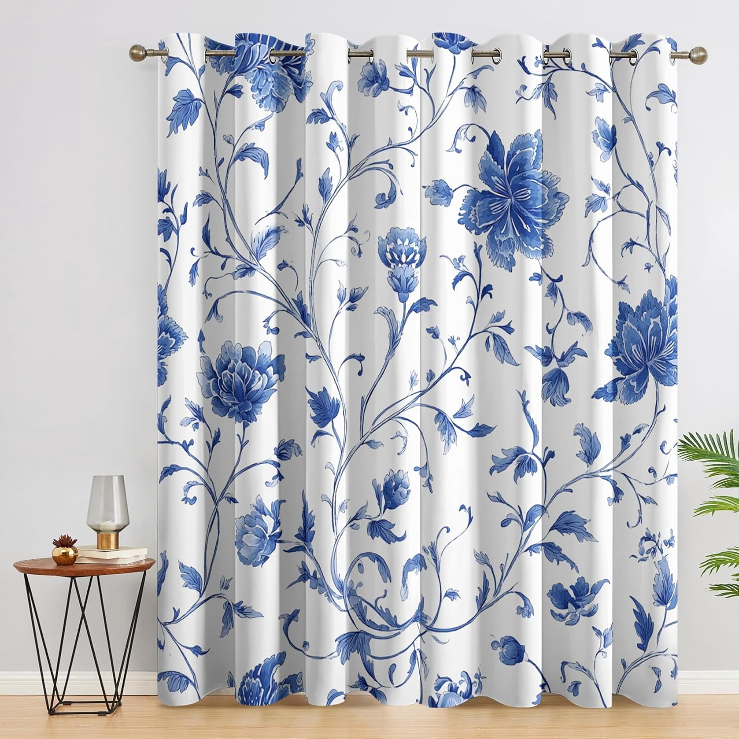 Blue Flower Blackout Curtains, Boho Chic Floral Curtains for Bedroom ...