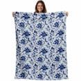 thumbnail image 1 of Blue Flower Blanket Soft Cozy Warm Twin Blanket for Bed, Plush Fuzzy Flannel Fleece Blankets for Sofa, Country Watercolor Floral Vintage Plant Throw Blankets for Couch, Gifts for Men, 60"x80", 1 of 9