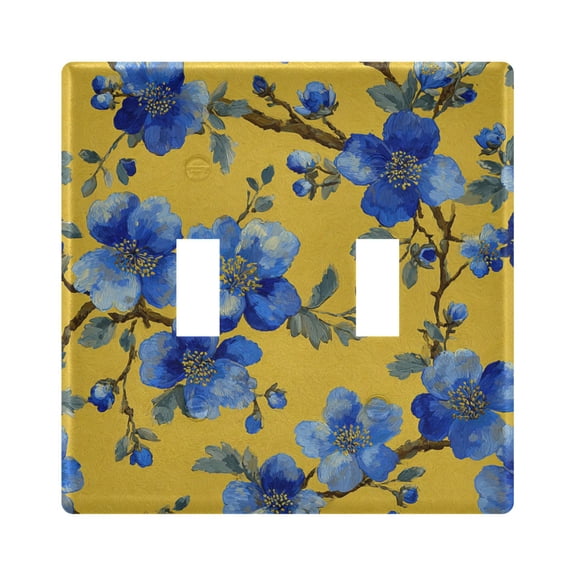 Blue Flower Blossom Light Switch Cover Electrical Outlet Cover Replaceable Wall Plates 2-Gang