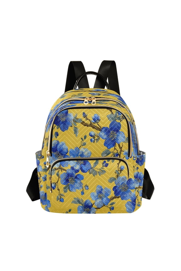 Blue Flower Blossom Quilted Backpack Fashion Daypack Commuter Bag for Women 8.5 L