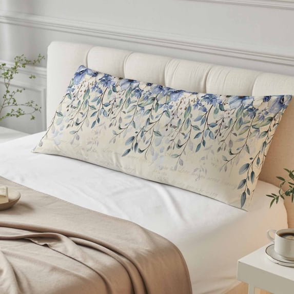 Blue Flower Body Pillow Cover, Pillowcase Protectors with Zipper, Breathable Decorative Throw Pillow Case Cover, Farmhouse Eucalyptus Retro Country Plant Pillow Shams for Couch Sofa 20x60Inch