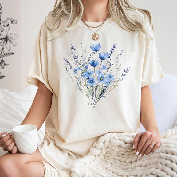 Blue Flower Bouquet Shirt, Flower Lover Shirt, Retro Floral Shirt, Flower Shirt, Plant Ladies Shirt, Gift Nature Lover WHITE Unisex S-5XL Hot Trending Shirt, Vintage Birthday Gift
