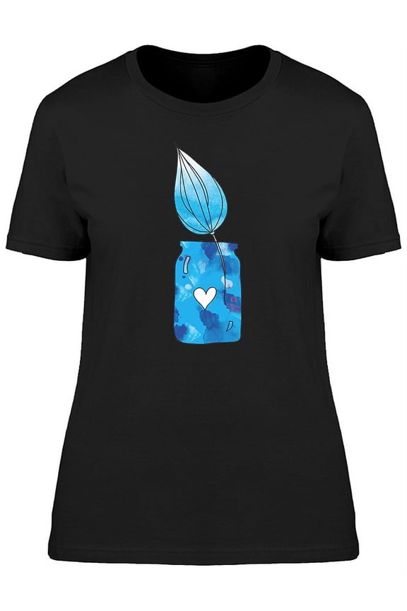 Blue Flower Bud Watercolor Jar T-Shirt Women -Image by Shutterstock, Female Large