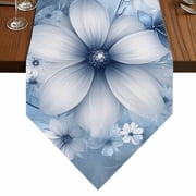 Blue Flower Butterfly Table Runner for Dining Room, Country Farm White Floral Blue Butterfly Leaf Cotton Linen Dining Table Runner Tablecloth Dresser Scarves for Kitchen Cafe 13x72 Inches Long