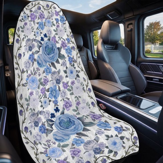 Blue Flower Car Seat Cover Towel 1 Pack, Spring Retro Blue Rose Floral ...