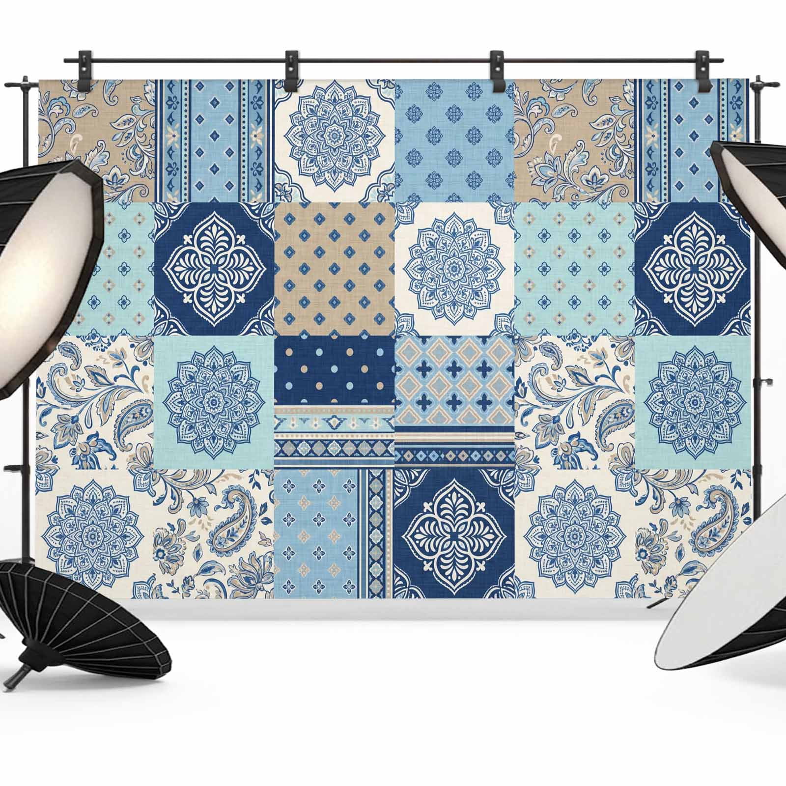 Chekered Backdrops Blue Flower Checkered Photography Backdrop 8x6FT, Abstract Retro ...