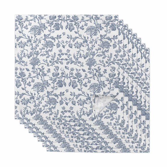 Blue Flower Cloth Napkins, Vintage Farmhouse Boho Leaf Spring Summer Washable and Reusable Dinner Napkins Set of 8, Table Napkin for Kitchen Party Birthday Wedding Hotel Housewarming 20"x20"