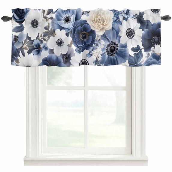 Blue Flower Curtain Valances for Windows, Kitchen Valance Window ...
