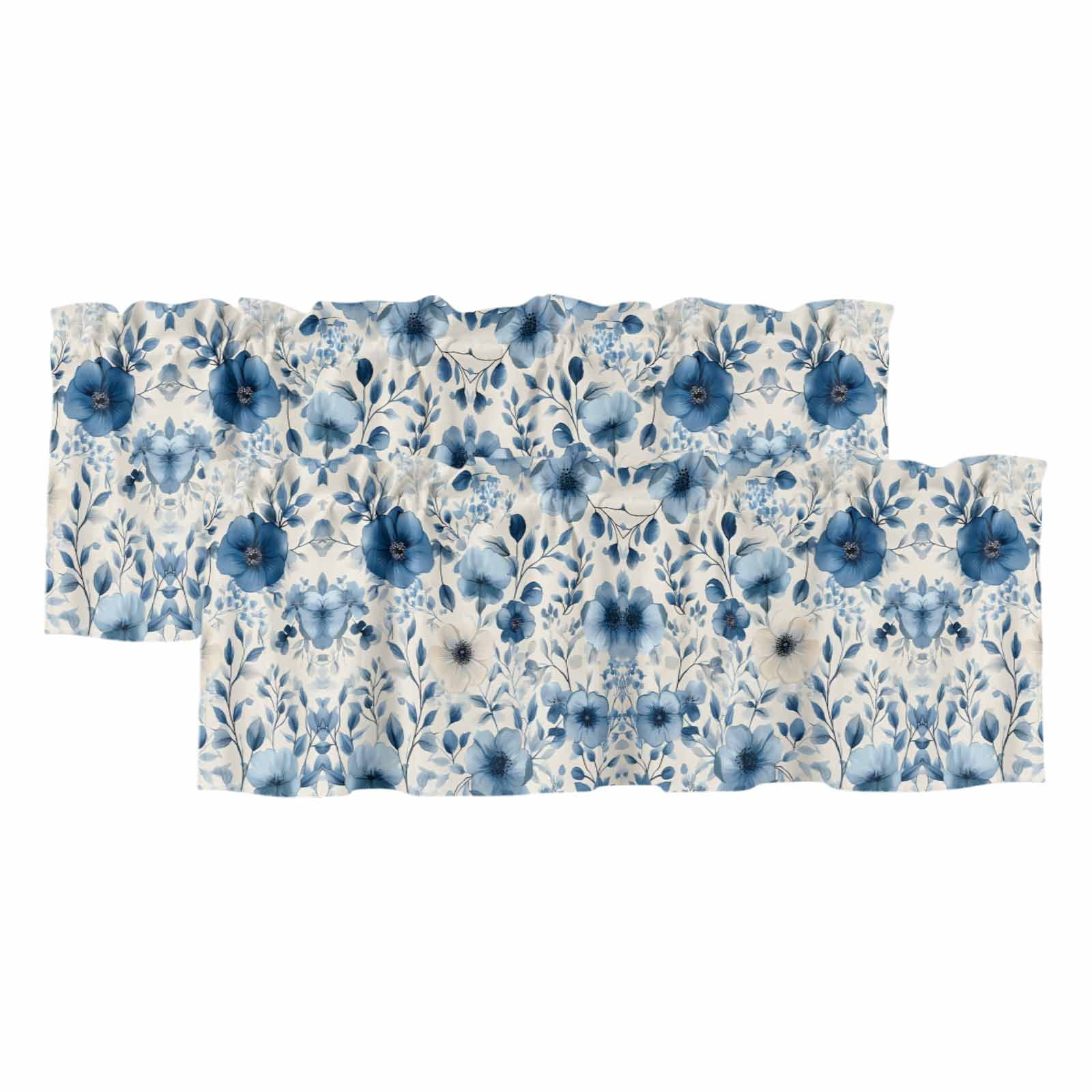 Blue Flower Curtain Valances for Windows, Kitchen Valance Window ...