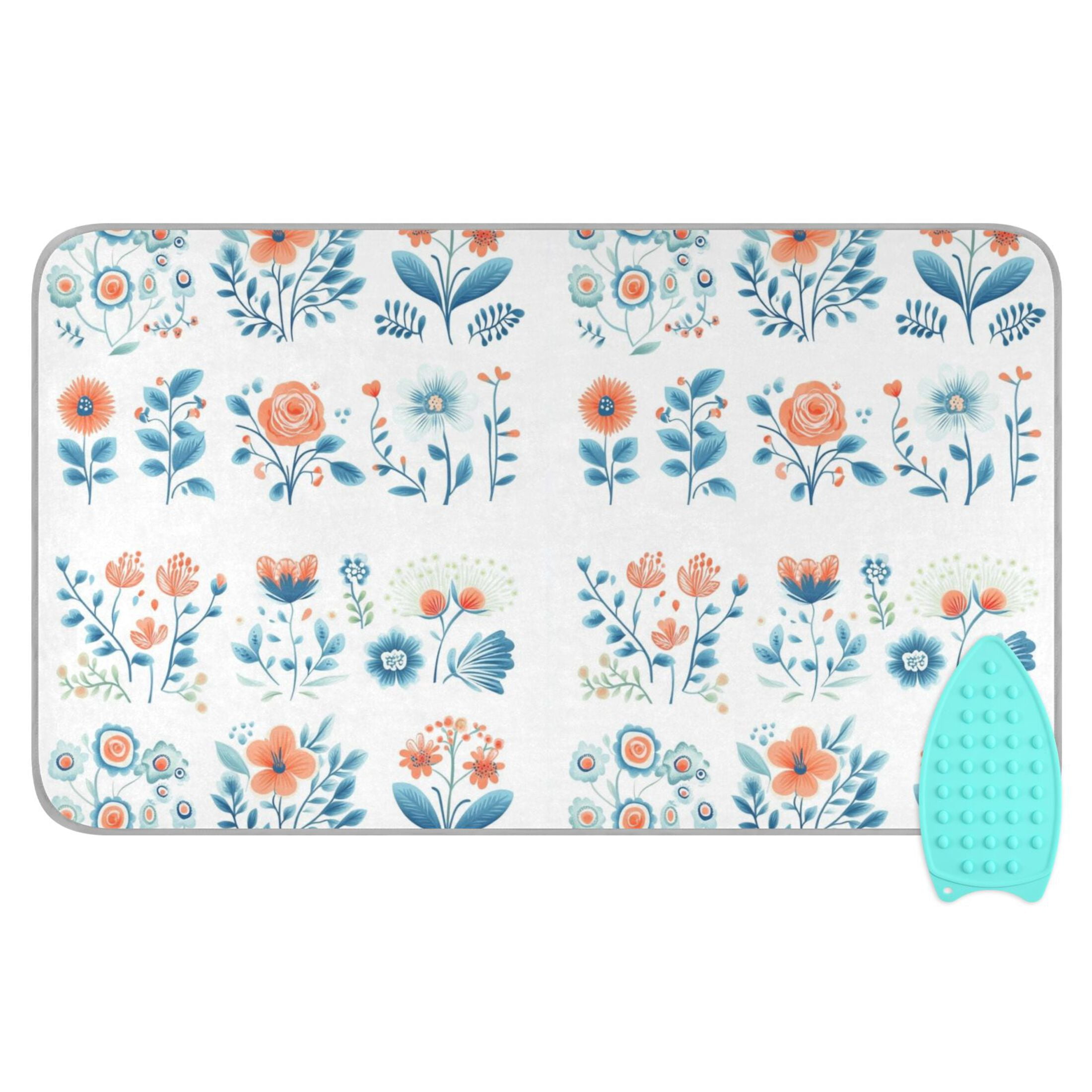 Blue Flower Decal Ironing Mat Blanket for Table Top Travel Portable Ironing Board Pad 47.2x27.6 Inch