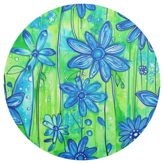 Blue Flower Delight 15.4in Diameter PVC Plate Mat, Heat-Resistant and Cuttable, Kitchen Decor