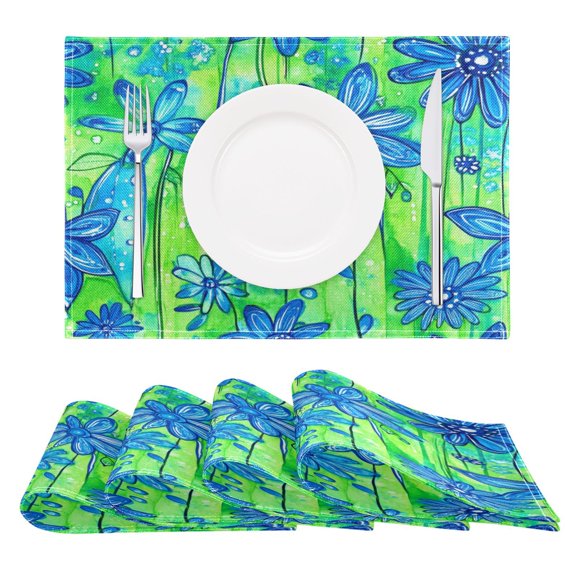 Blue Flower Delight Reversible Placemat Non Slip Coffee Mat 18x12 Inch for Dining, Kitchen, Coffee