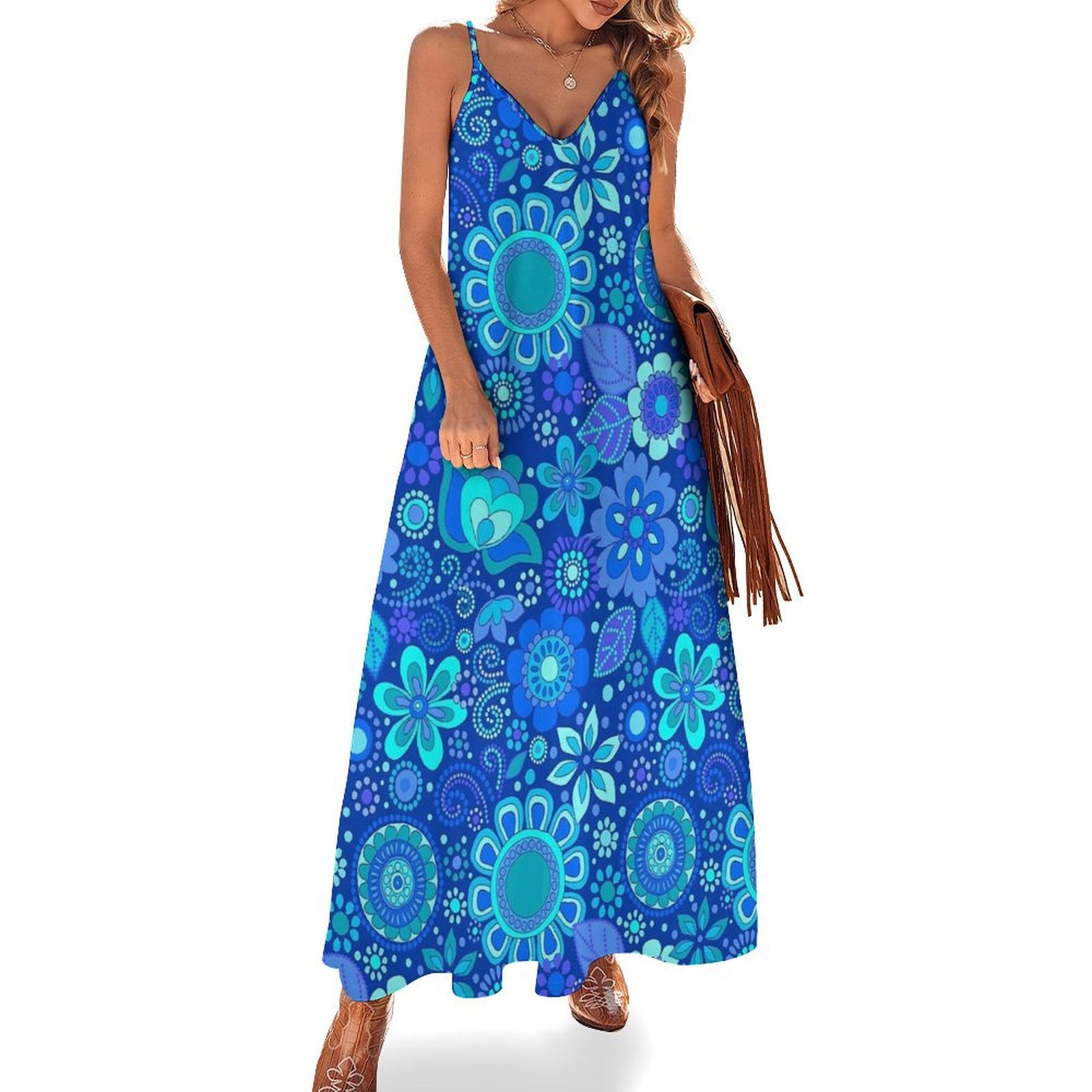 Blue Flower Dress Floral Print Korean Fashion V Neck Bohemia Long Dresses  Ladies Graphic Elegant Maxi Dress Large Size 5XL - Walmart.com