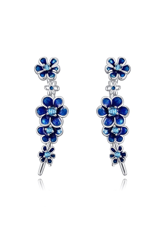 Blue Flower Ear Crawler Earrings 925 Sterling Silver Ear Climber Cuffs Earrings for Women Climber Jewelry
