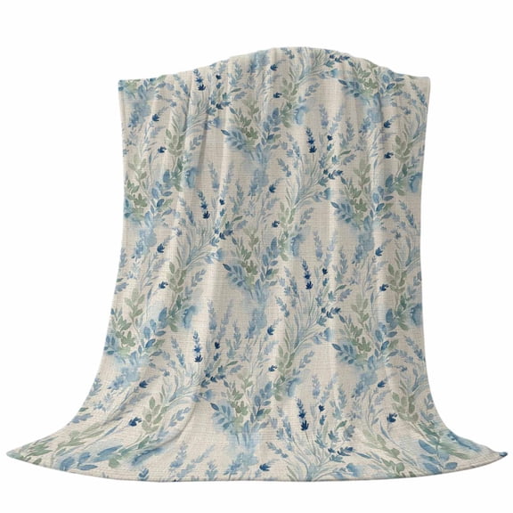 Blue Flower Fleece Throw Blanket Summer Country Blue Lavender Linen Texture Ultra Soft Fuzzy Cozy Flannel Throw Blanket for Couch Sofa Bed Car Travel, Ideal Gifts 40x50 Inches