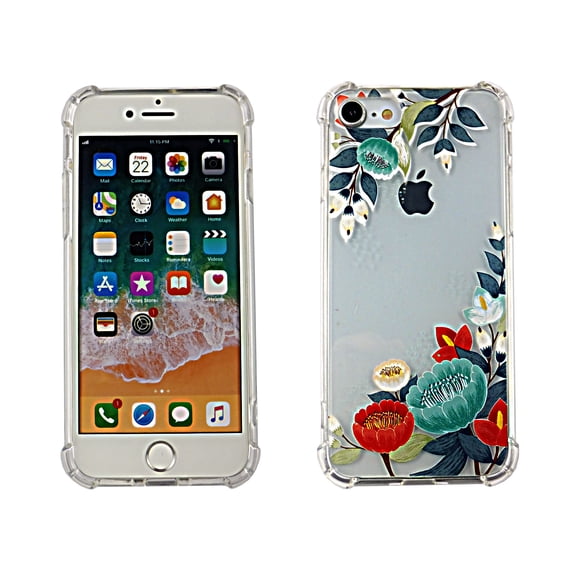 Blue Flower For iPhone SE 2020 Case TPU Clear Soft & Flexible Ultra-Thin Shockproof Anti-Scratch Transparent Bumper Slim Lightweight Protective Cover for iPhone SE 4.7 Inch 2020 Women Girls