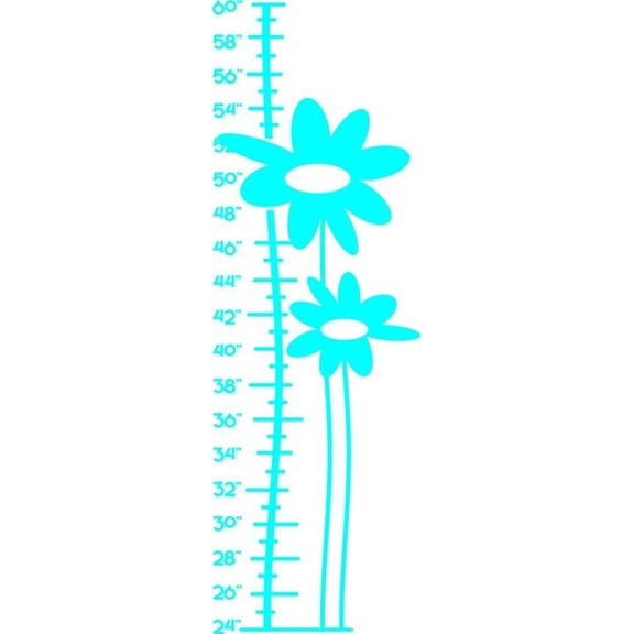 Blue Flower Growth Chart Picture Art - Kids Bed Room - Peel & Stick Sticker -...