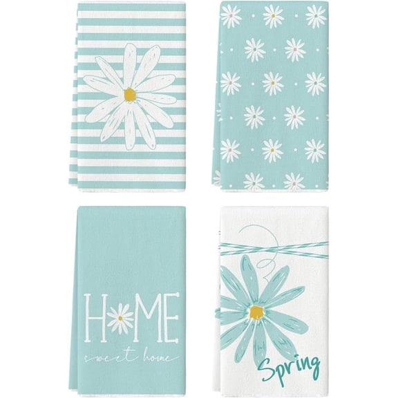 Blue Flower Home Spring Kitchen Towels Dish Towels, 18x26 Inch Seasonal Decoration Hand Towels Set of 4