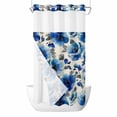 thumbnail image 1 of Blue Flower No Hooks Shower Curtain with Snap-in Liner Watercolor Gradient Blue White Floral Grey Leaf Linen Texture Shower Curtains for Bathroom, Waterproof, Easy Install, Washable 54"x78", 1 of 9