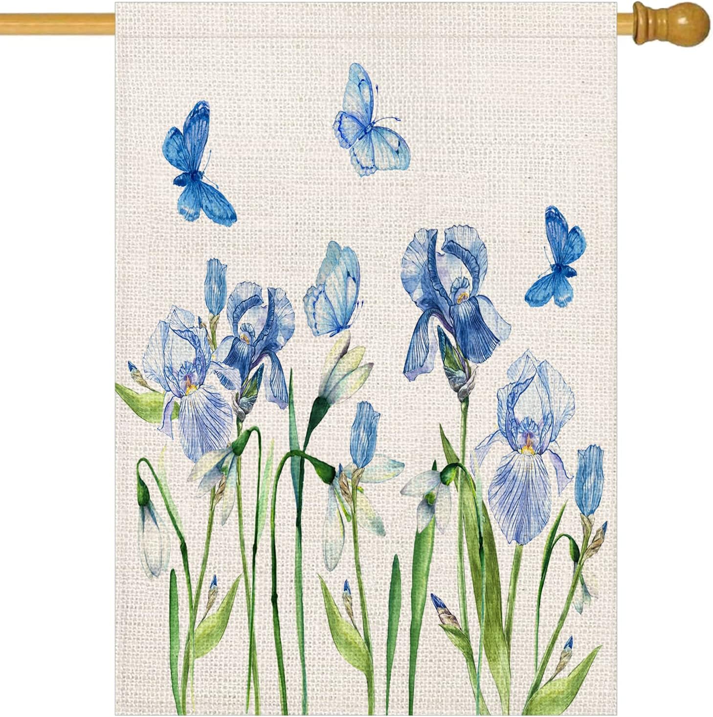 Blue Flower House Flag Vertical Double Sided Spring Floral Butterfly Outdoor Flags 28x40 Inch Seasonal Holiday Rustic Lawn Yard Garden Flag