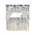 thumbnail image 1 of Blue Flower Kitchen Curtain and Valance Set 3 Pieces,Rod Pocket Short Tier Curtains 24 Inch Length,Farmhouse Eucalyptus Retro Country Plant Swag Topper Small Window Treatment for Cafe Bathroom, 1 of 6