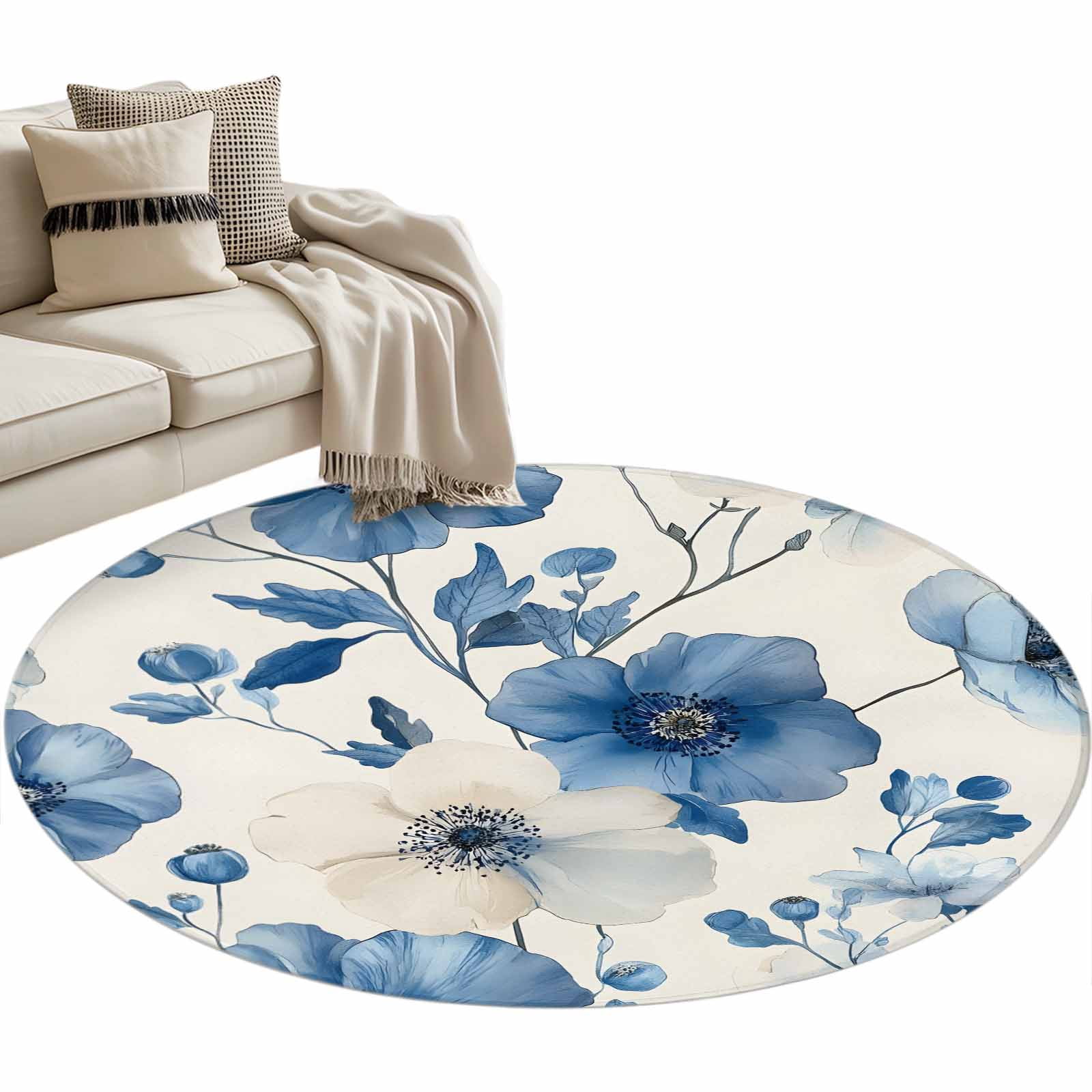 Aethics Rugs Blue Flower Large Area Rugs for Bedroom Living Room, Soft Non Slip ...