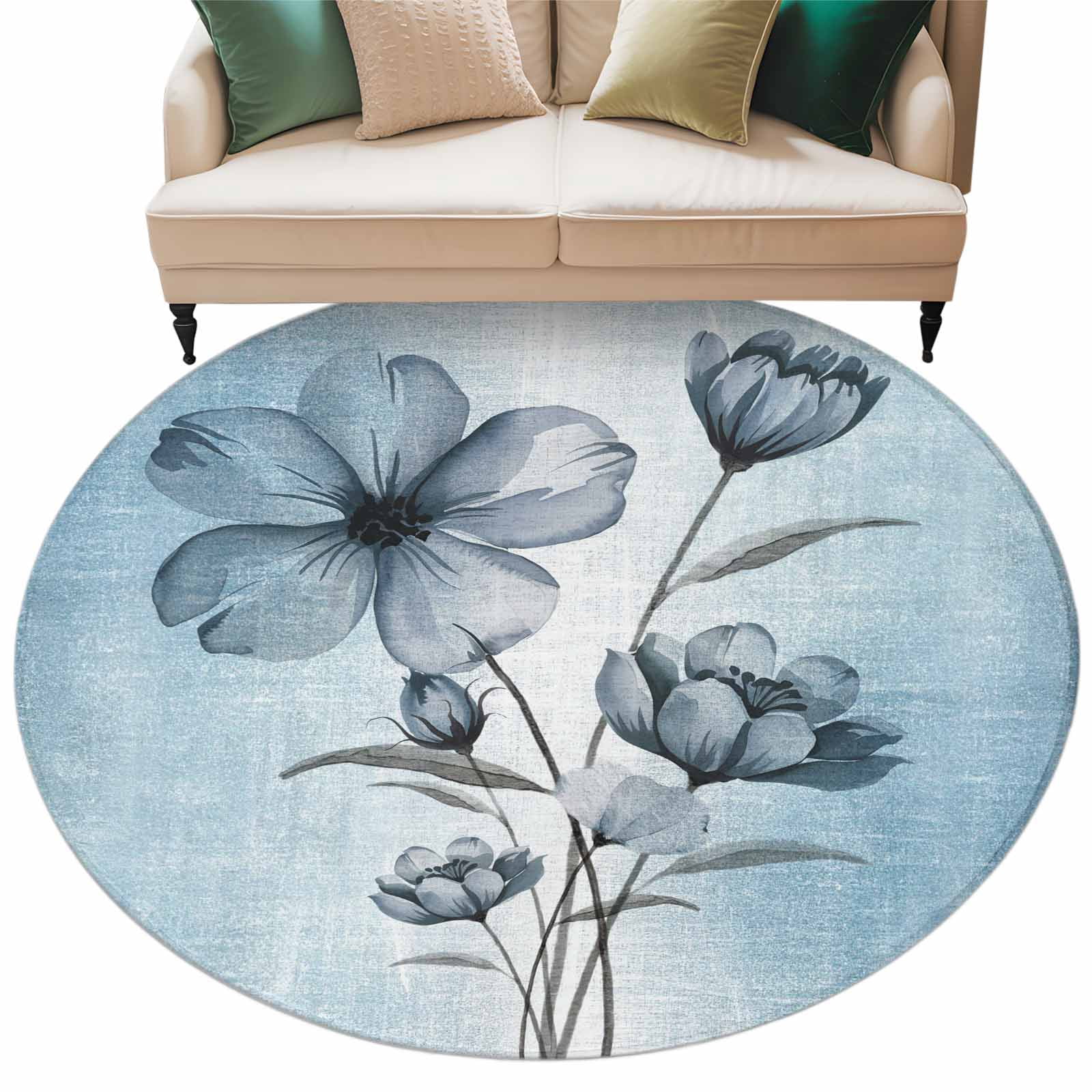 Blue Flower Large Area Rugs for Bedroom Living Room, Soft Non Slip ...