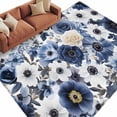 thumbnail image 1 of Blue Flower Large Area Rugs for Bedroom Living Room, Soft Non Slip Carpet Bedside Rug, Vintage Ink Rose Floral Spring Botanical Rectangular Floor Cover Kitchen Accent Rug 5'x8' for Dining Room/Office, 1 of 9