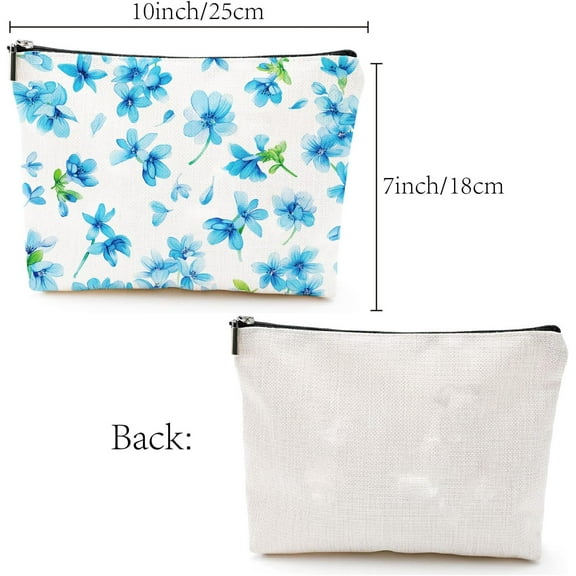 Blue Flower Makeup Bags Canvas Cosmetic Bag Polycotton Multi Purpose Case Zipper Pouches Toiletry Travel Washing Bag Purse Portable Storage Organizer for Women Friend Sisters Gifts 10x7Inch