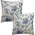 thumbnail image 1 of Blue Flower Outdoor Pillows Cover 16x16 Inch Pack of 2 Blue and Beige Chinoiserie Floral Decorative Pillow Case Spring Summer Square Cotton Throw Couch Protector for Home Sofa Porch Bed, 1 of 6