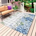 thumbnail image 1 of Blue Flower Outdoor Rug for Patio/Deck/Porch, Non-Slip Large Area Rug 4 x 6 Ft, Grey Plaid Hydrangeas Eucalyptus Leaves Indoor Outdoor Rugs Washable Area Rugs, Reversible Camping Rug Carpet Runner, 1 of 8