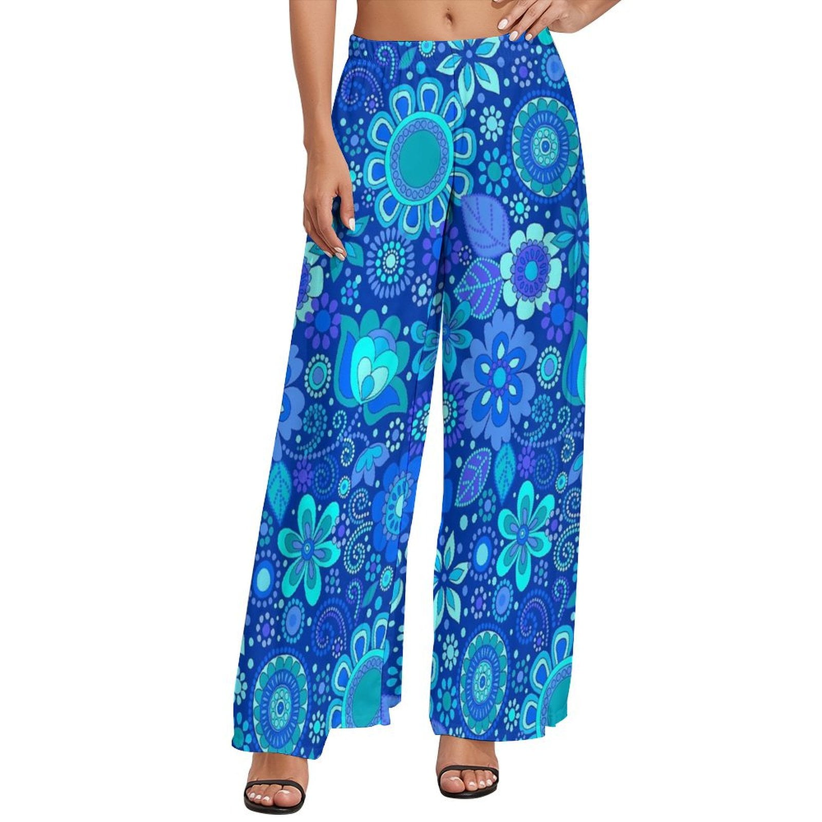 WIDE PANTS WITH BLUE FLOWERS PATTERN - 824034 - BLUE main image 1